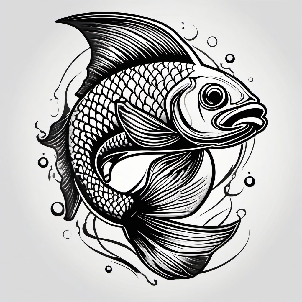 Traditional Fish Tattoo,a classic and timeless fish tattoo, symbolizing the enduring connection between humans and the sea. , tattoo design, white clean background