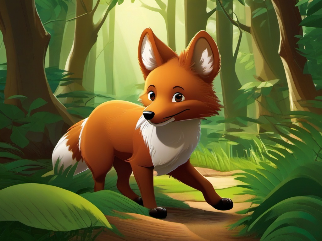 Dhole cartoon - Dhole leading its pack through the woods  