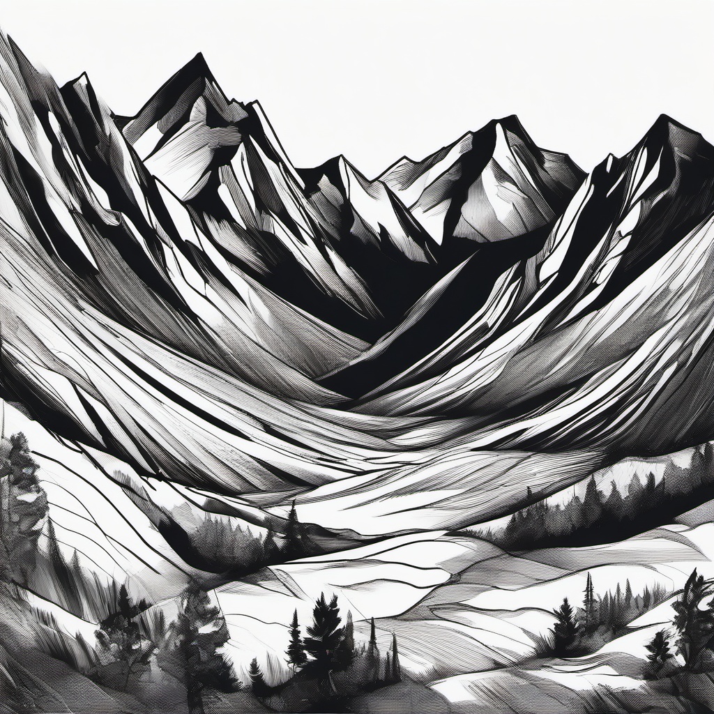 drawing of a rocky mountain  minimal rough sketch scribbles,doodles,black and white