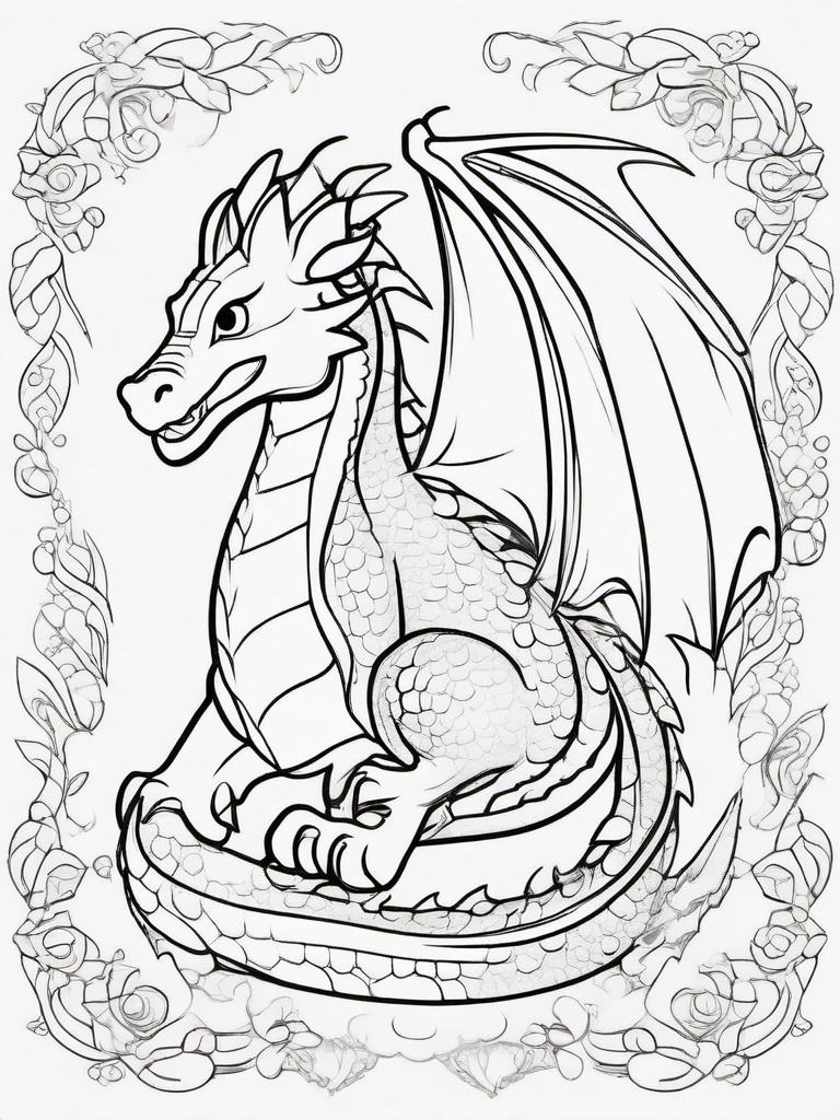 Cartoon Dragon Coloring Pages - Whimsical Dragon with Fun Features  minimal black outline printable sheet, coloring page