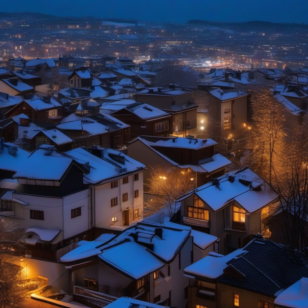 Snowy Rooftops in the Evening  background picture, close shot professional product  photography, natural lighting, canon lens, shot on dslr 64 megapixels sharp focus