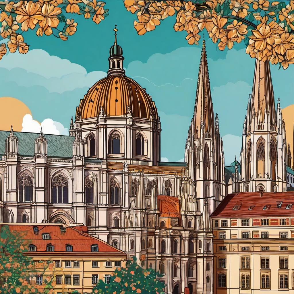 Vienna clipart - St. Stephen's Cathedral and Vienna cityscape, ,color clipart vector style