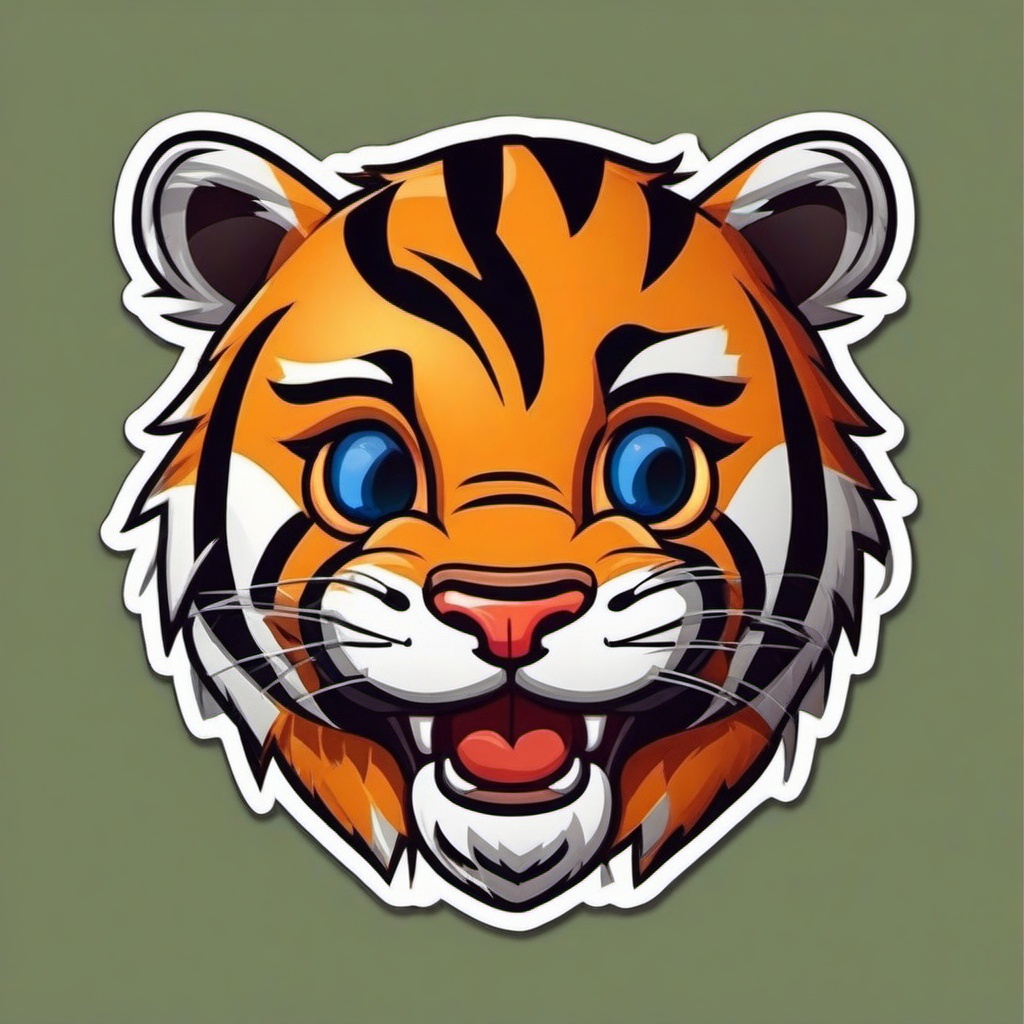 Tiger cartoon - striped jungle predator  cartoon sticker style