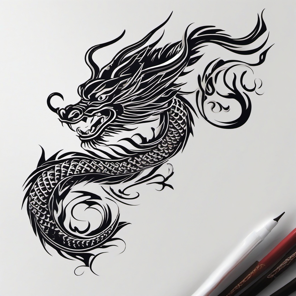 Chinese Zodiac Dragon Tattoo - Dragon tattoo inspired by the Chinese zodiac.  simple color tattoo,minimalist,white background