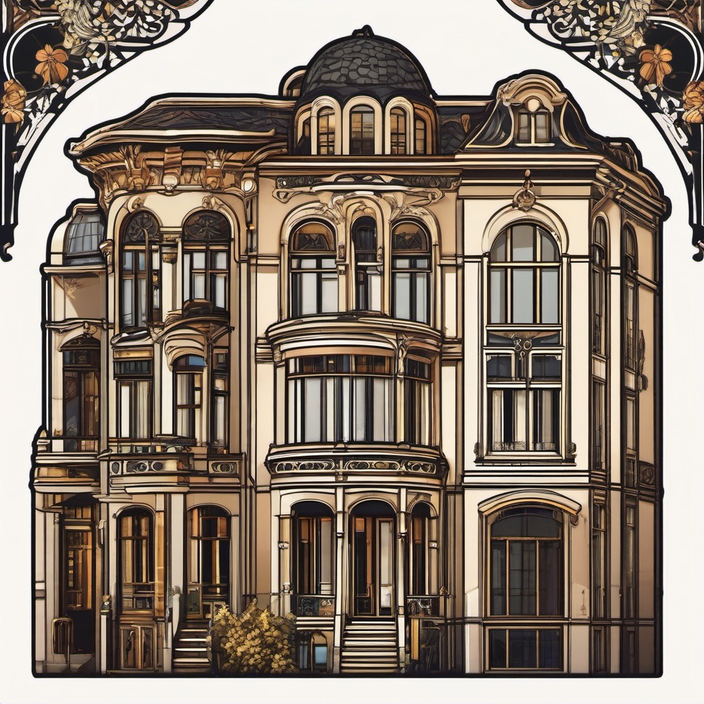 Art Nouveau Townhouse Sticker - Convey the artistic elegance of the Art Nouveau movement with this ornate sticker, , sticker vector art, minimalist design