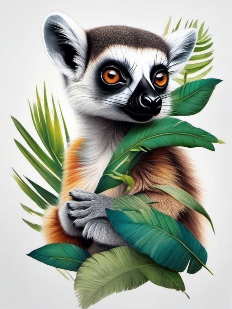 Lemur tattoo, Playful lemur tattoo, signifying social connections and adaptability. , tattoo color art, clean white background