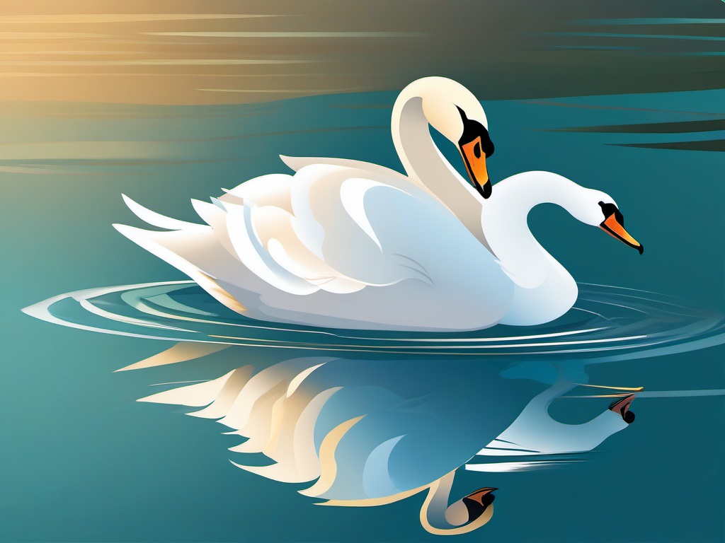 Swan clipart - Graceful waterfowl gliding on a tranquil lake, ,color clipart vector style