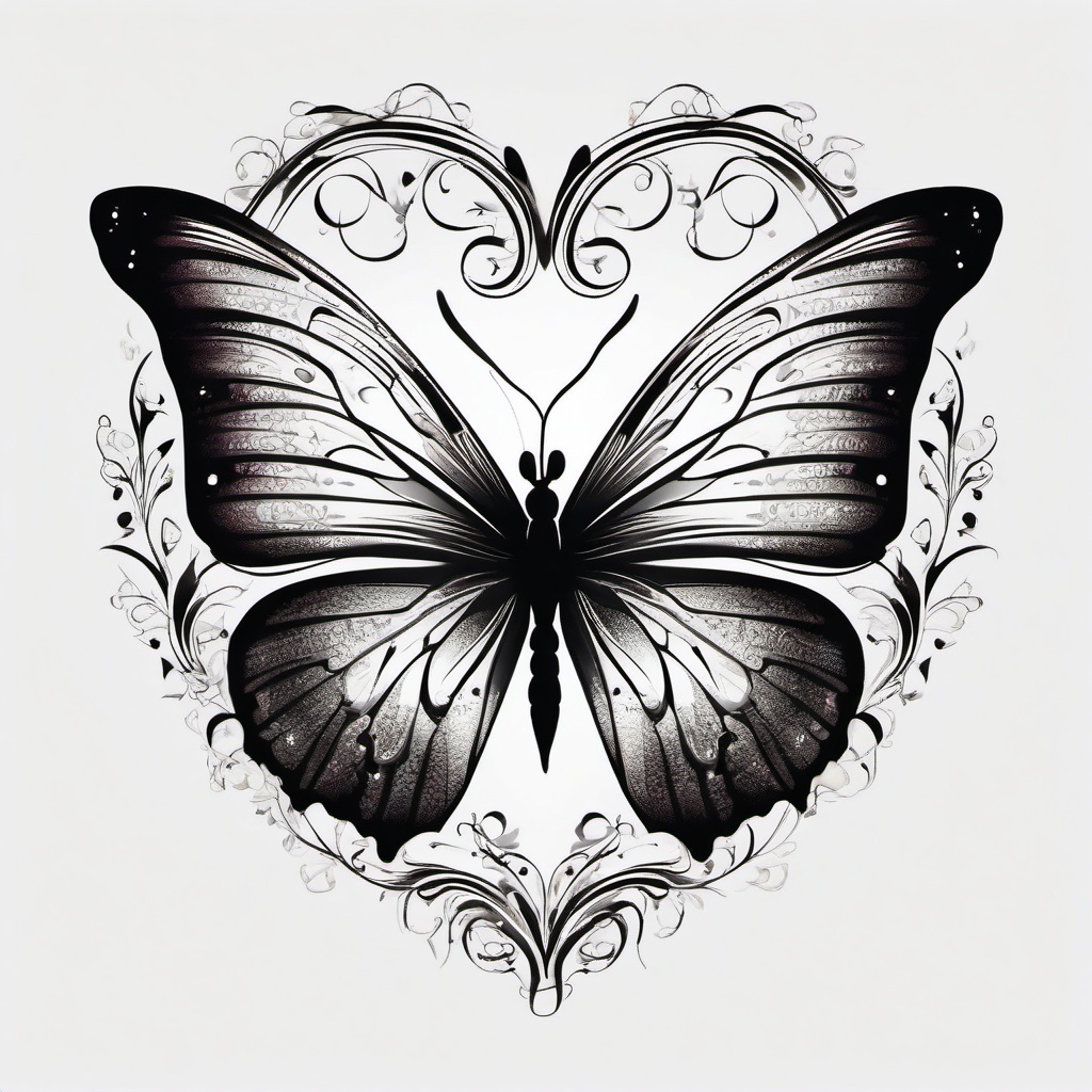 Butterfly heart tattoo, Heart transformed by the grace of a butterfly, representing change and growth. , tattoo color art, clean white background