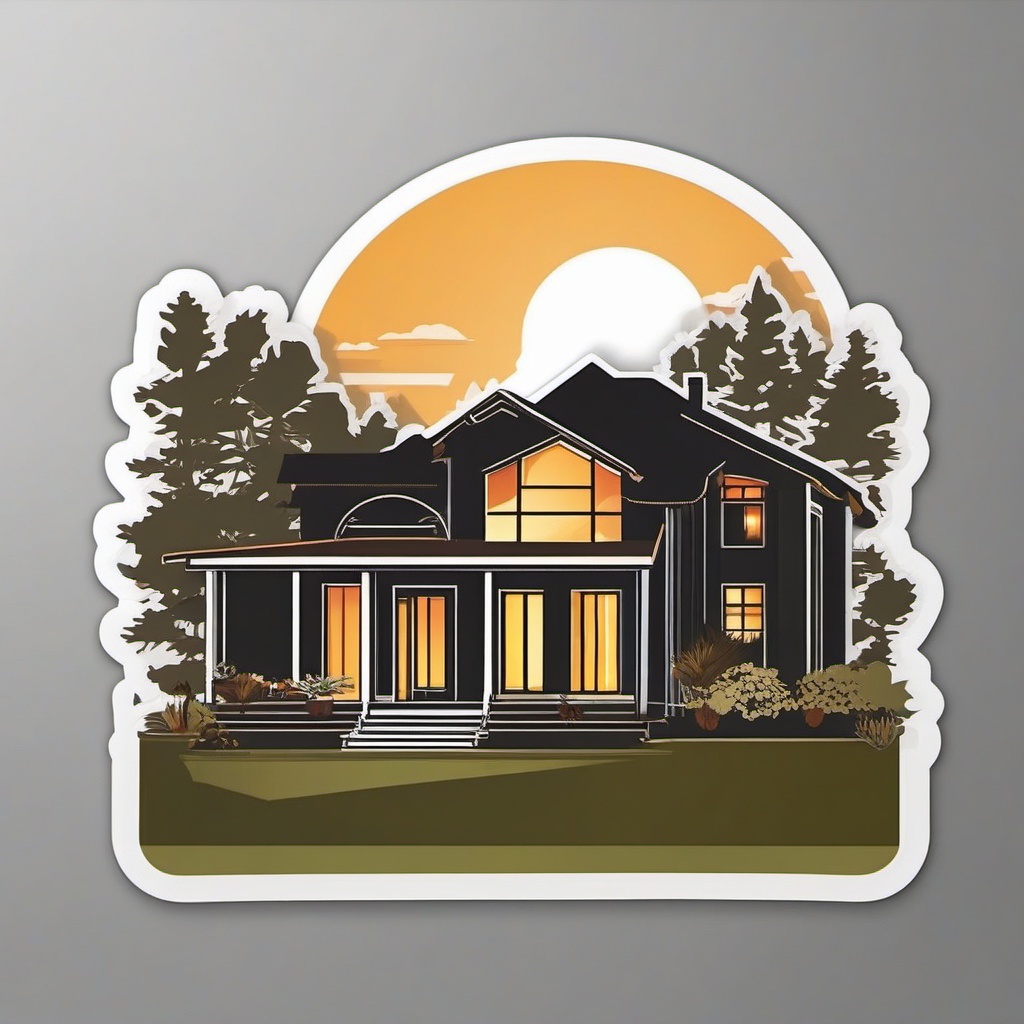 Contemporary Ranch Sticker - Embrace the spacious and contemporary design of a ranch-style house with this modern sticker, , sticker vector art, minimalist design