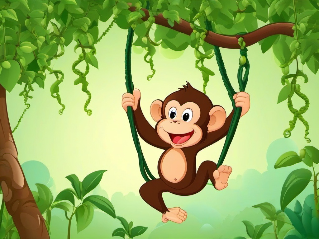 Monkey Cartoon - Cartoon of monkey swinging on vines  