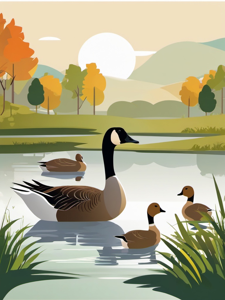 Goose Family clipart - Goose family by a pond, ,vector color clipart,minimal