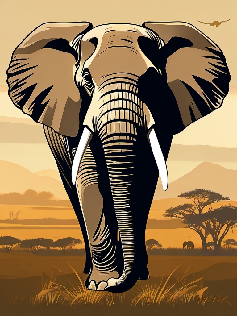 Elephant Clipart in the Savannah,Noble elephant in a vast savannah, symbolizing strength and wisdom. 