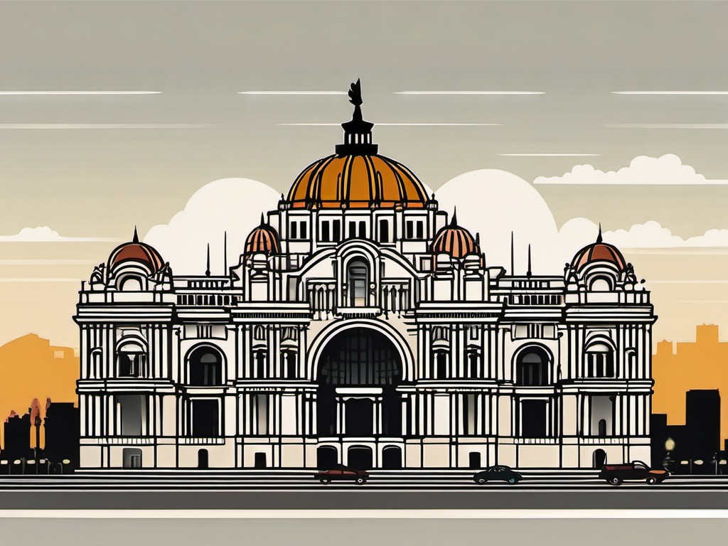 Mexico City clipart - Palacio de Bellas Artes and Zócalo, ,color clipart vector style