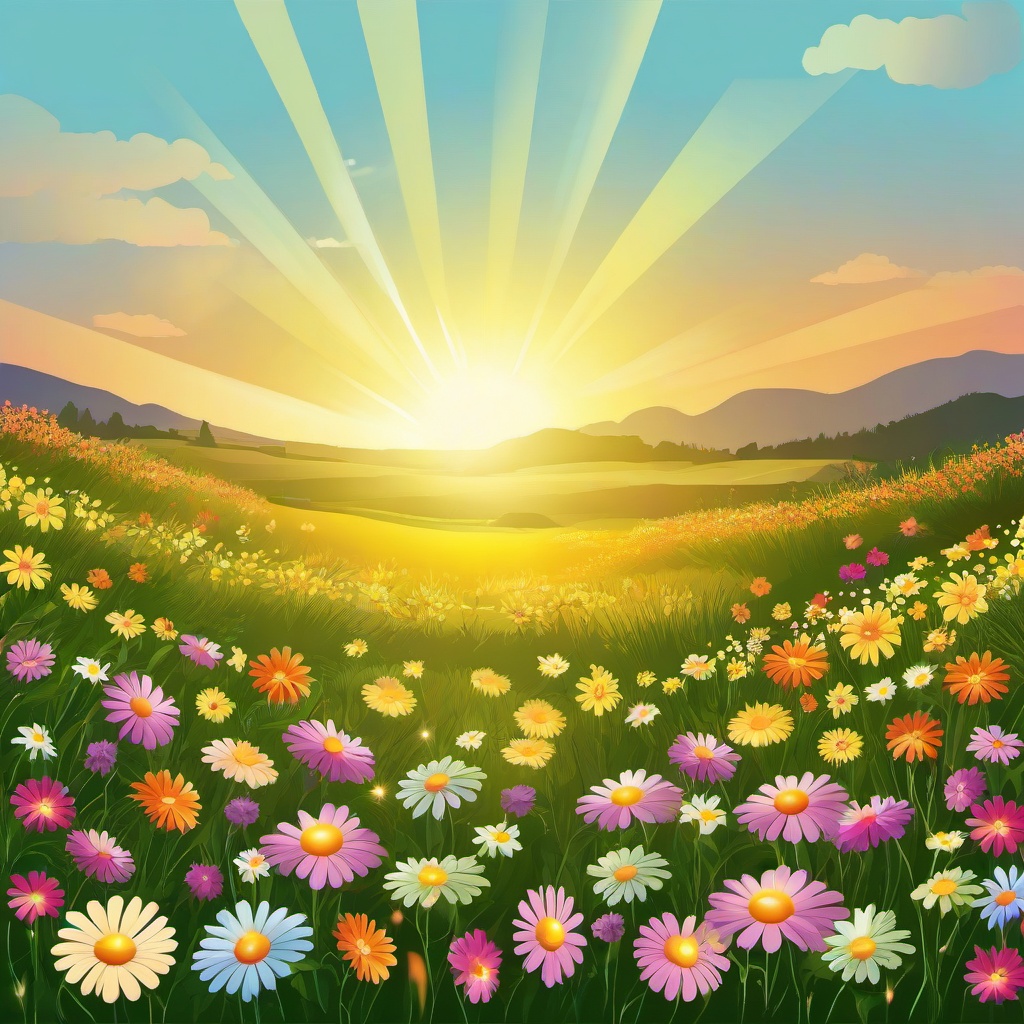 Sunlight clipart - illuminating a field of flowers  