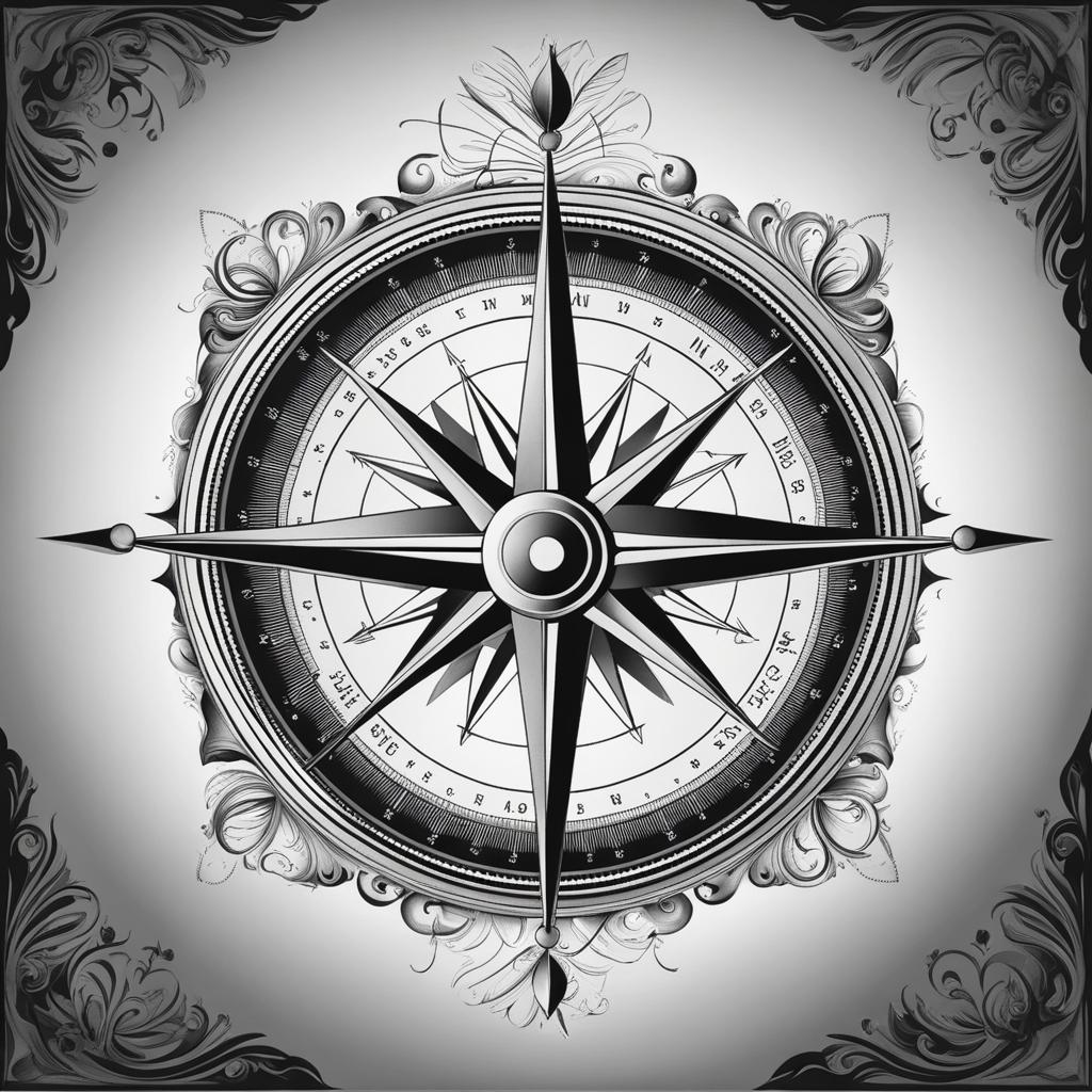 compass tattoo black and white design 