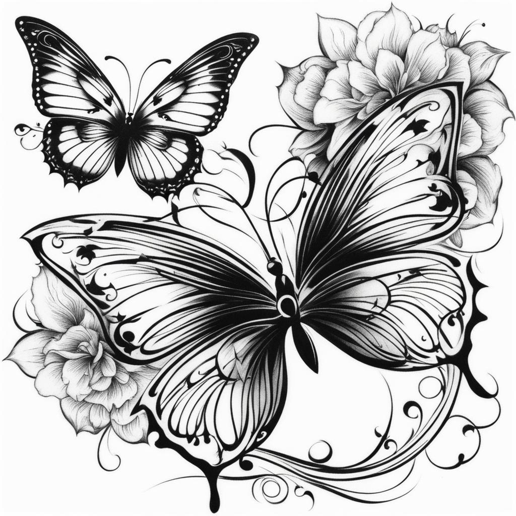 Butterfly and tattoo,Combining two elements to create a unique tattoo. tattoo design, white background