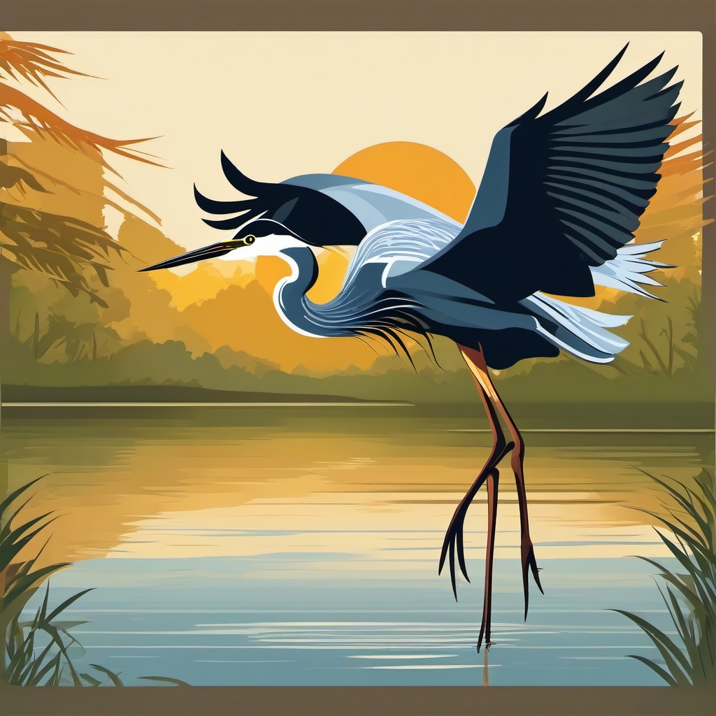 Heron clipart - Wading bird with long legs and wings in flight, ,color clipart vector style