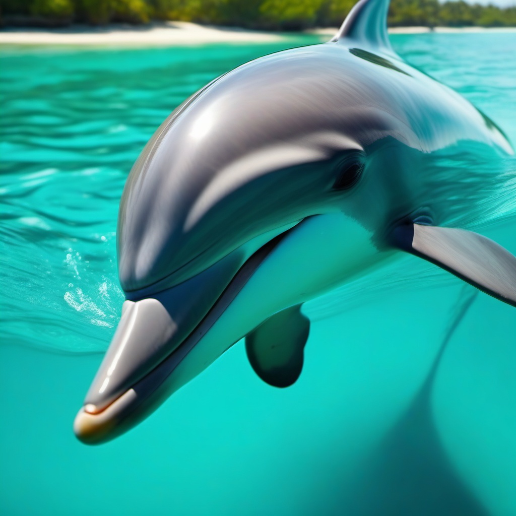 Cute Dolphin Playfully Swimming in a Turquoise Lagoon 8k, cinematic, vivid colors