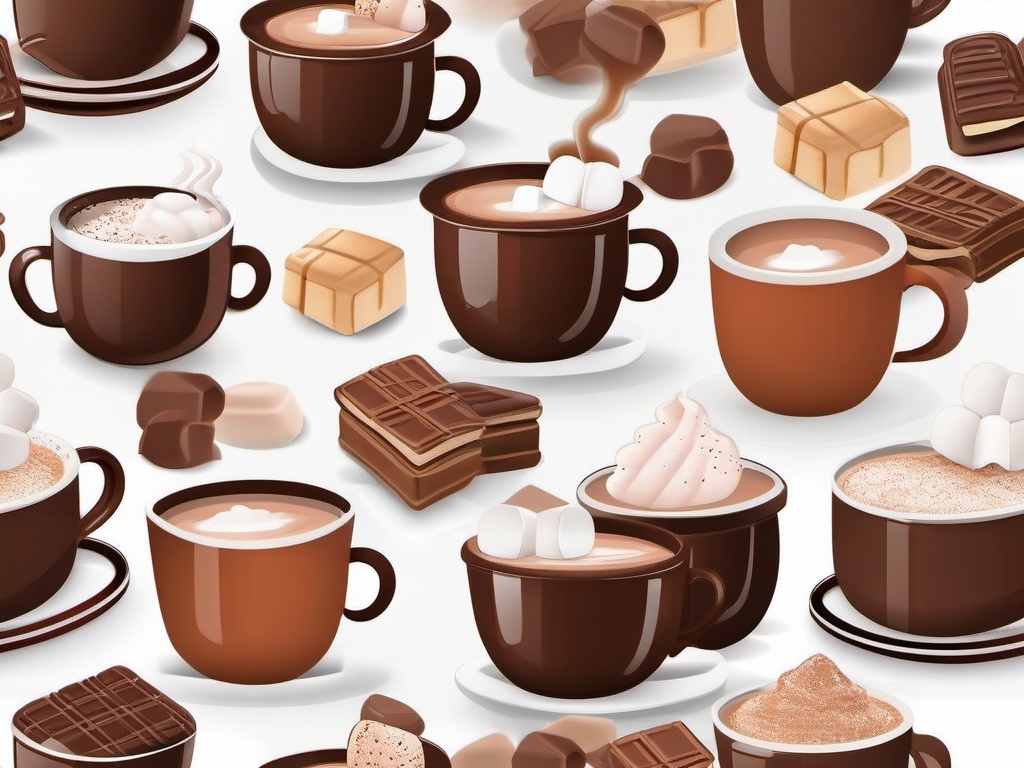 Hot Cocoa clipart - Steaming mugs of hot cocoa with marshmallows, ,vector color clipart,minimal