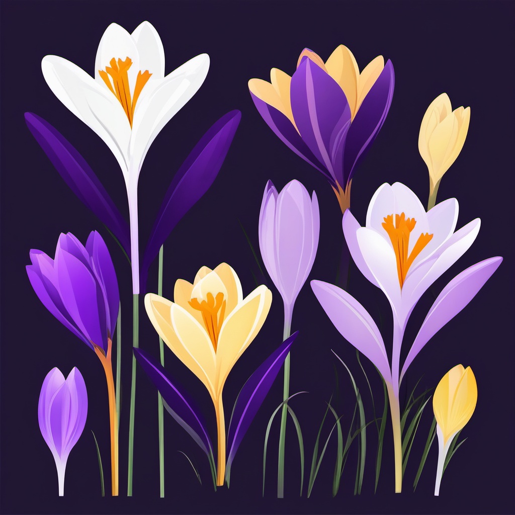 Crocus Clip Art - A delicate crocus in shades of purple and yellow,  color vector clipart, minimal style