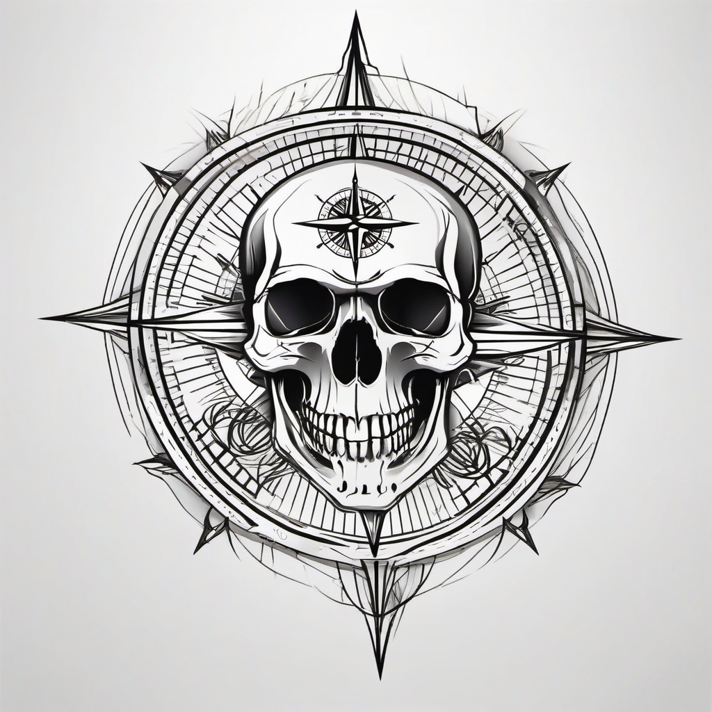 Compass Skull Tattoo - Combination of a compass and skull motifs.  simple vector tattoo,minimalist,white background