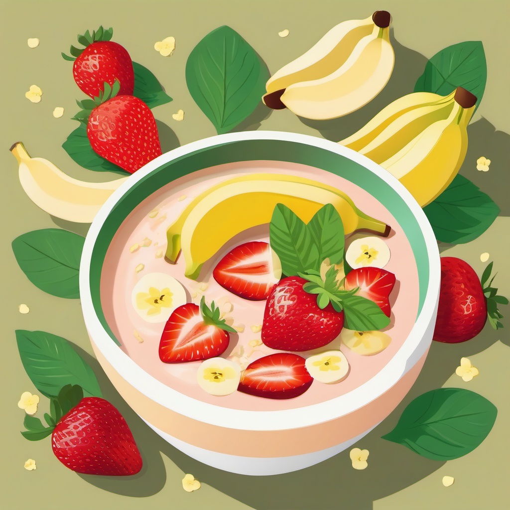 Banana and Strawberry Smoothie Bowl Clipart - A smoothie bowl with bananas and strawberries.  color vector clipart, minimal style