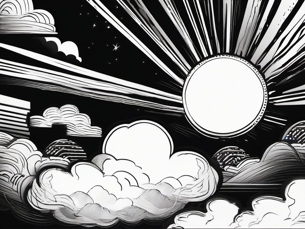 Sunlight clipart - breaking through the clouds  minimal rough sketch scribbles,doodles,black and white