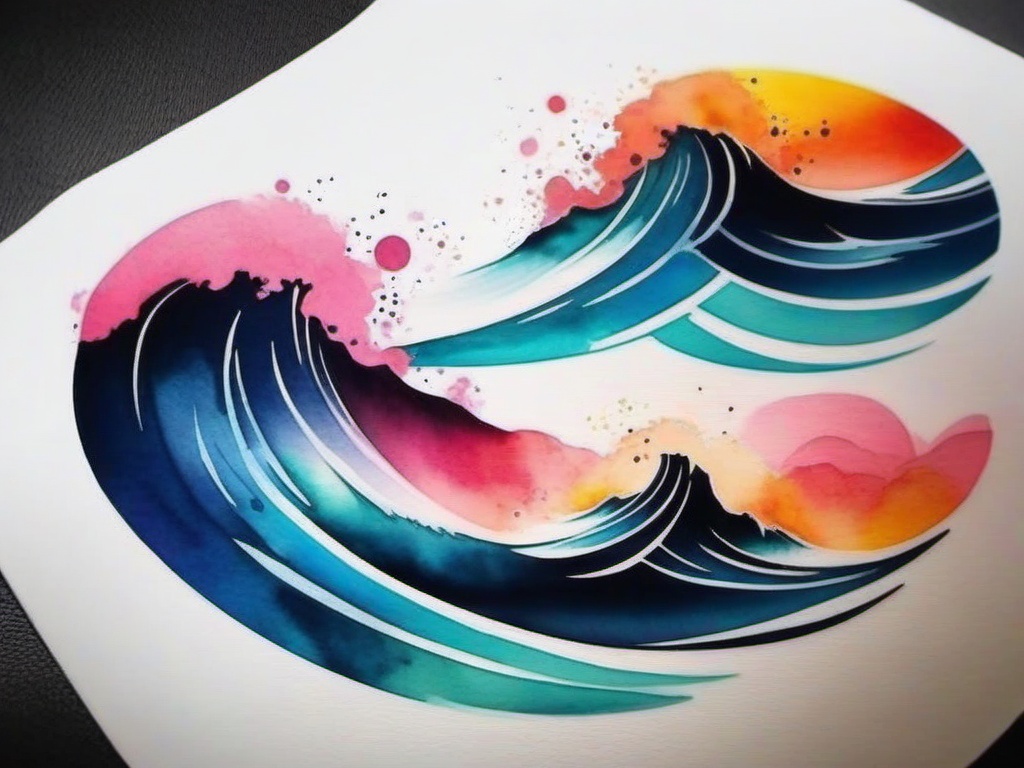 Water Color Wave Tattoo - Features watercolor techniques in depicting waves, creating a vibrant and artistic design.  simple tattoo design