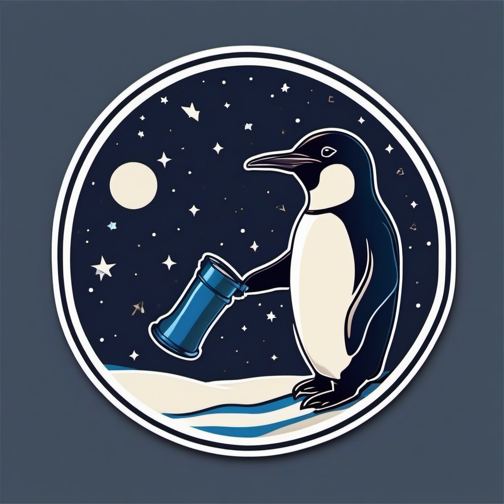 Penguin Astronomer Sticker - A penguin with a telescope, exploring the night sky. ,vector color sticker art,minimal