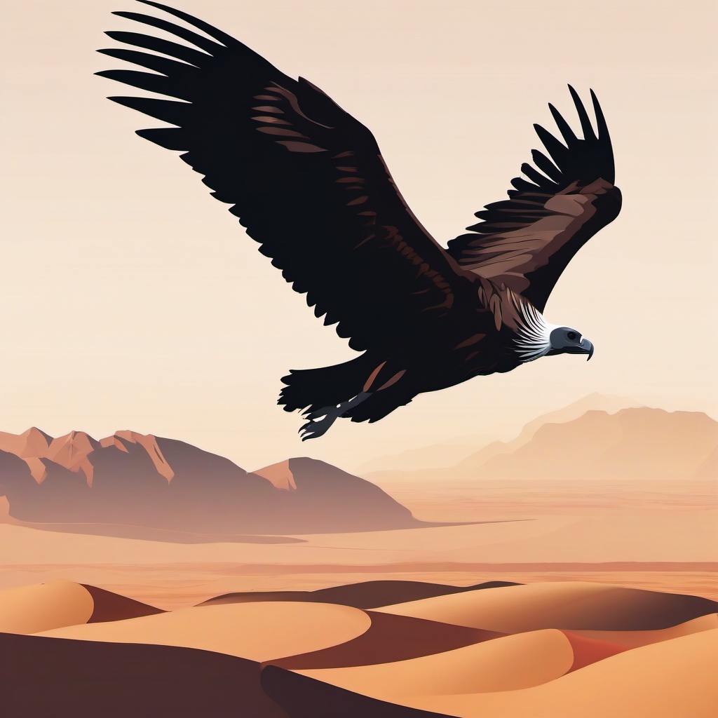 Vulture Clipart - Vulture circling high above the desert landscape , minimal, 2d