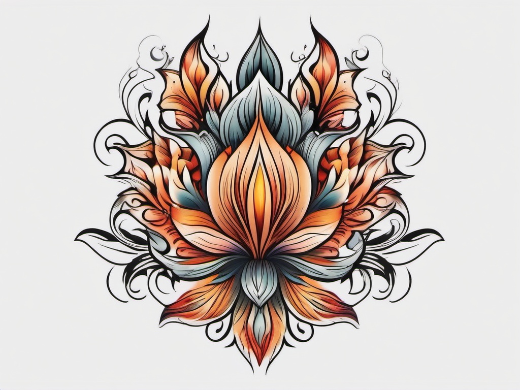 flower fire tattoo  simple color tattoo,white background