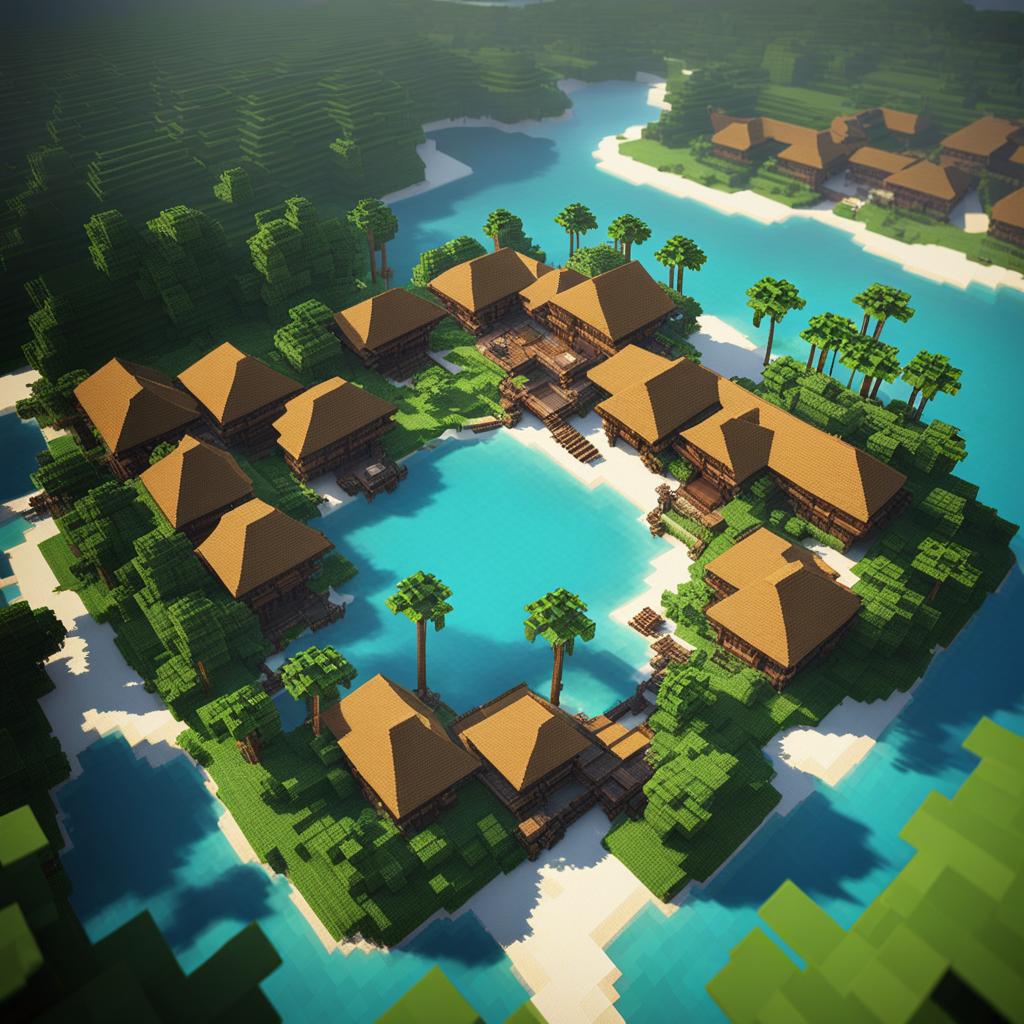 tropical island resort with bungalows and a lagoon - minecraft house design ideas 