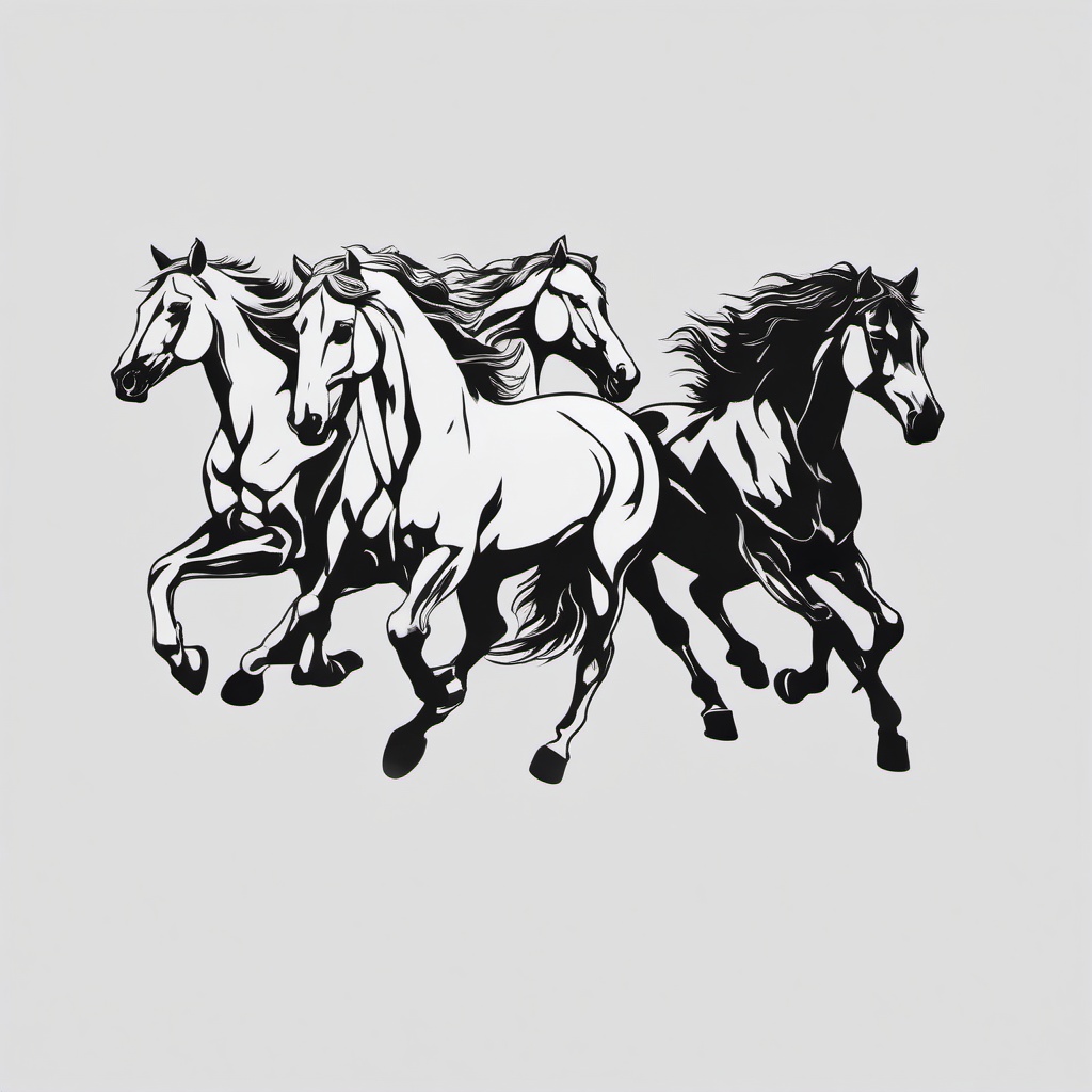 three horses tattoo  simple tattoo,minimalist,white background