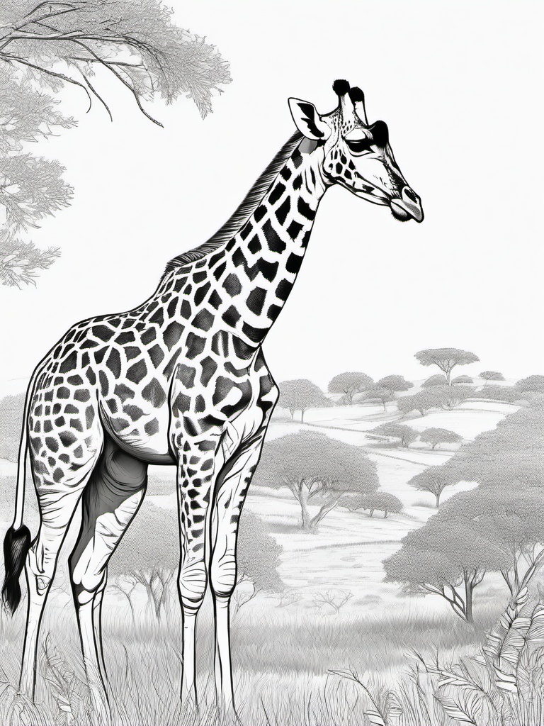 Giraffe Coloring Pages - Tall Necked Savanna Grazer  black outline printable coloring page