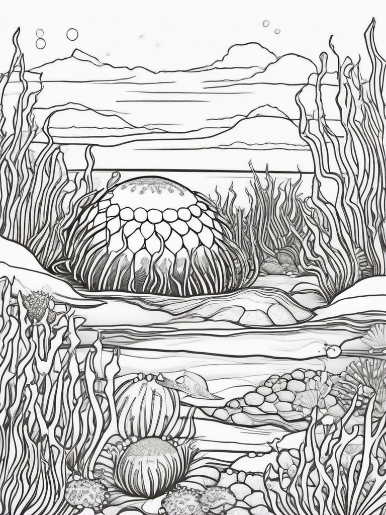 Sea Urchin Coloring Pages - Spiky Ocean Floor Creature  black outline printable sheet, coloring page