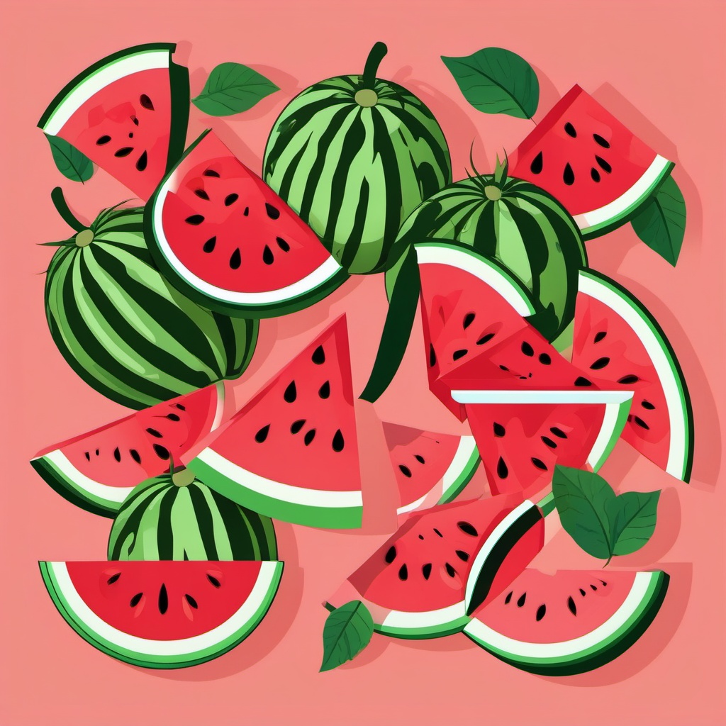 Watermelon Patch Clipart - A watermelon patch with growing watermelons.  color vector clipart, minimal style