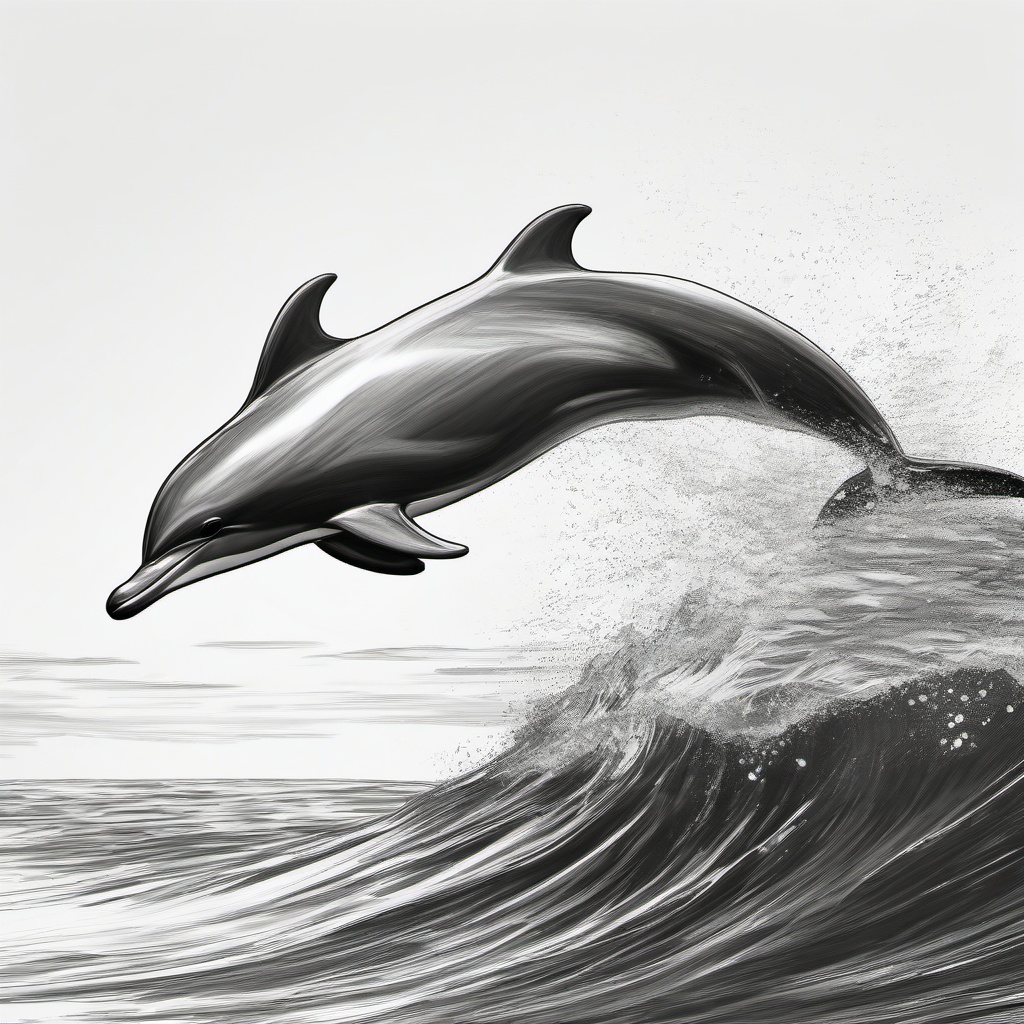 drawing of a dolphin jumping in the ocean  minimal rough sketch scribbles,doodles,black and white