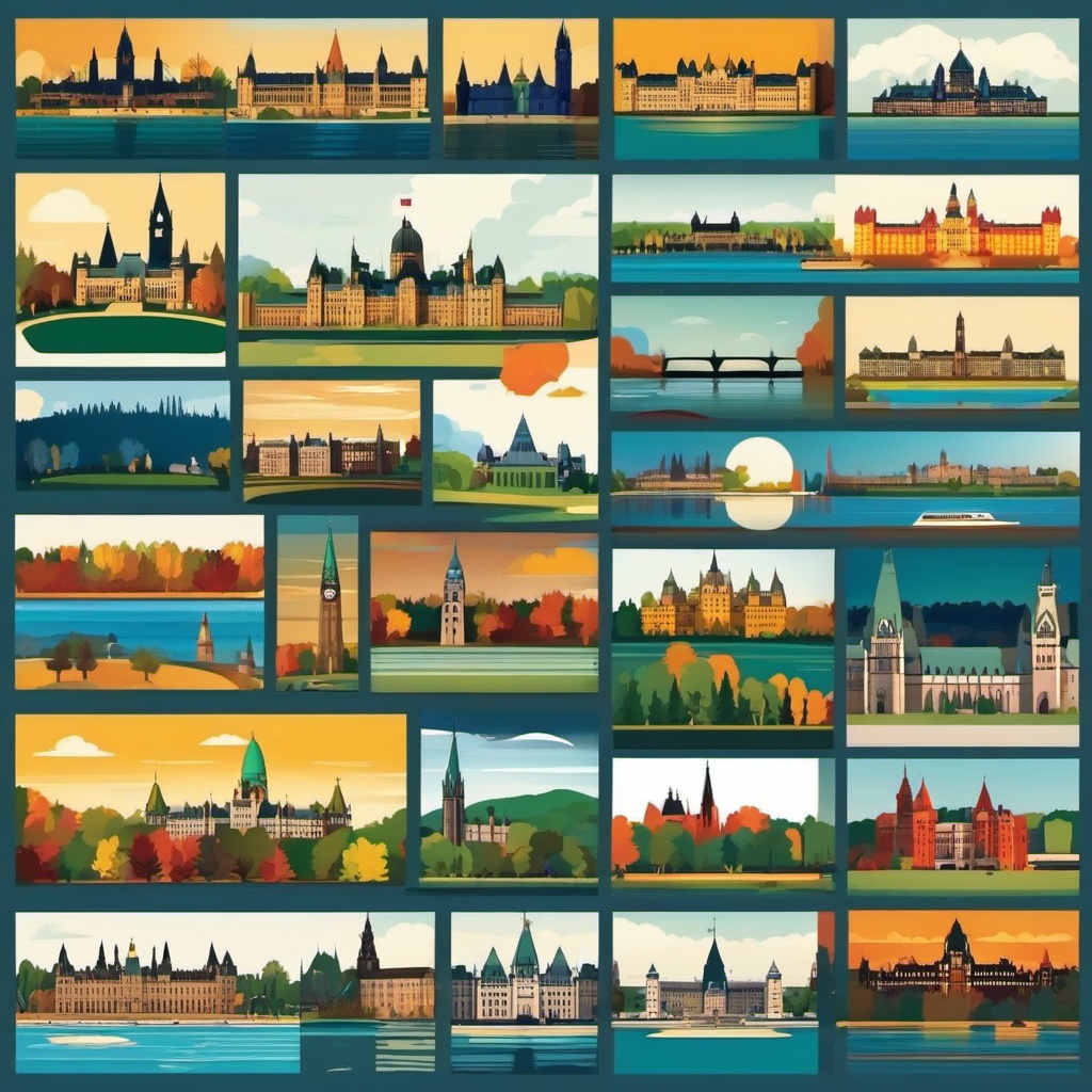 Ottawa clipart - Parliament Hill and Ottawa River, ,color clipart vector style