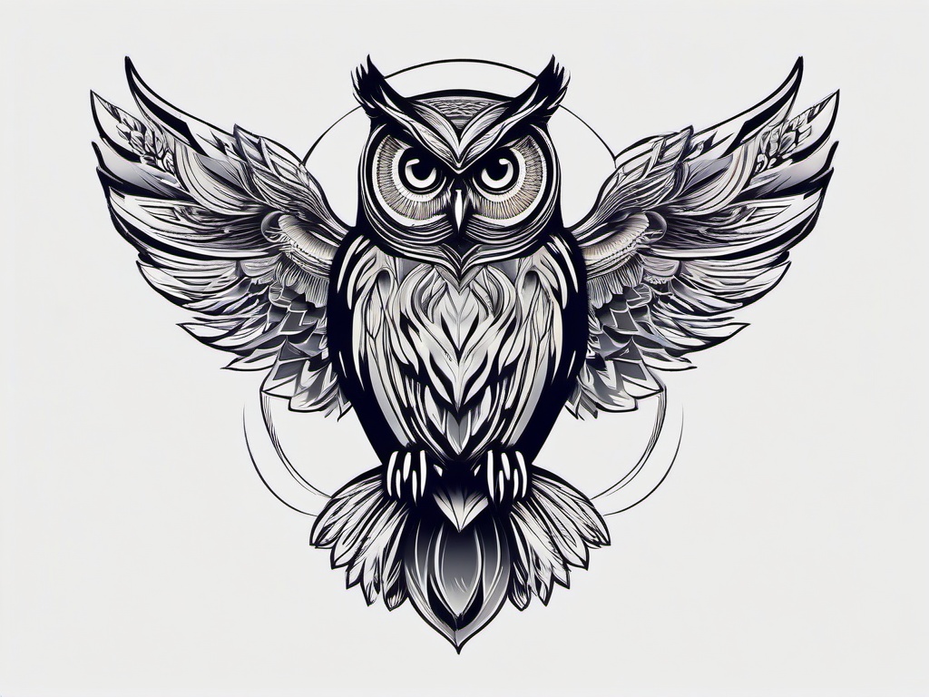 Owl Tattoo Idea - Explore unique and creative ideas for your owl-themed tattoo.  simple color tattoo,vector style,white background