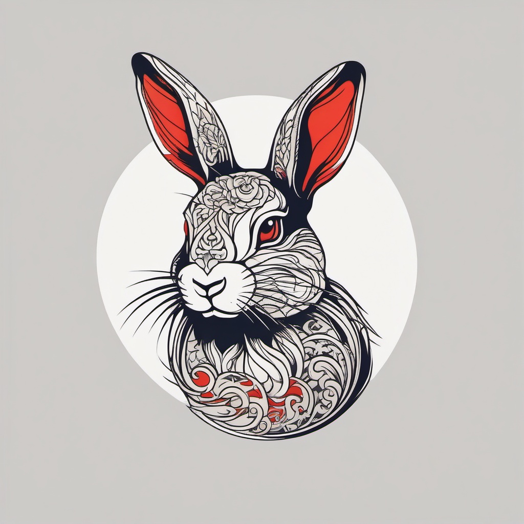chinese rabbit zodiac tattoo  minimalist color tattoo, vector