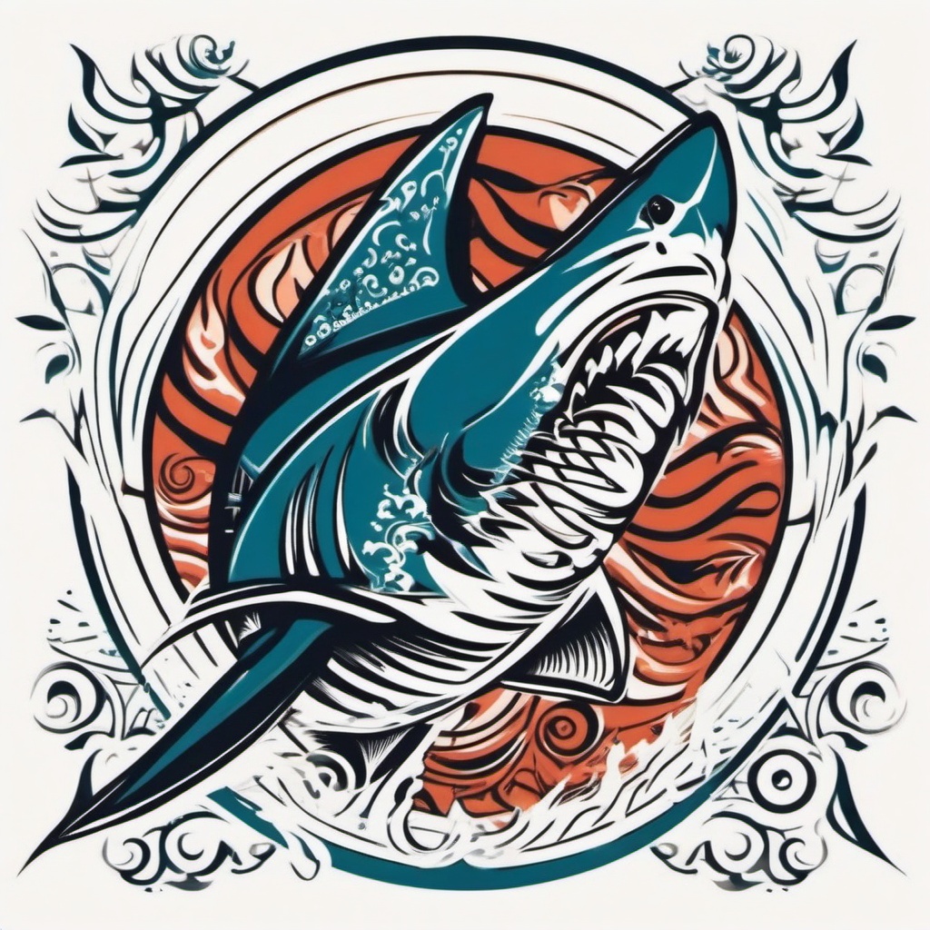 Hawaiian Tattoo Shark - Showcase the power and symbolism of sharks with a tattoo inspired by Hawaiian culture.  simple vector color tattoo,minmal,white background