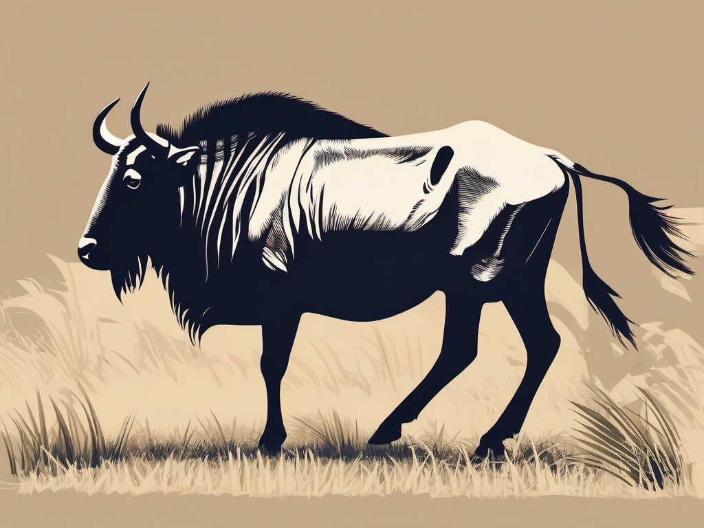 Wildebeest clipart - Large herbivore known for migration, ,vector color clipart,minimal