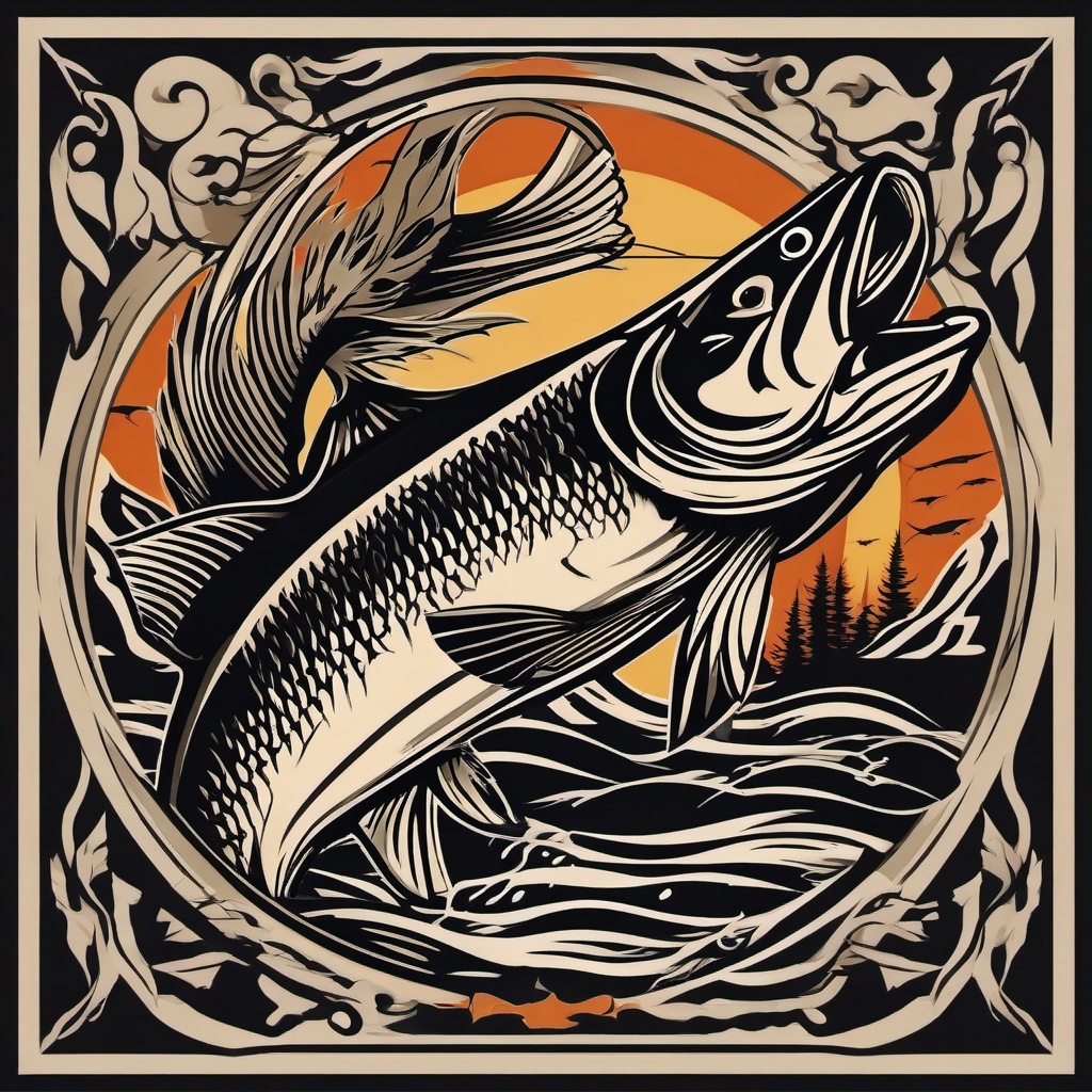 Fishing and Hunting Tattoo-Bold and dynamic tattoo featuring elements of both fishing and hunting, perfect for outdoor enthusiasts.  simple color vector tattoo