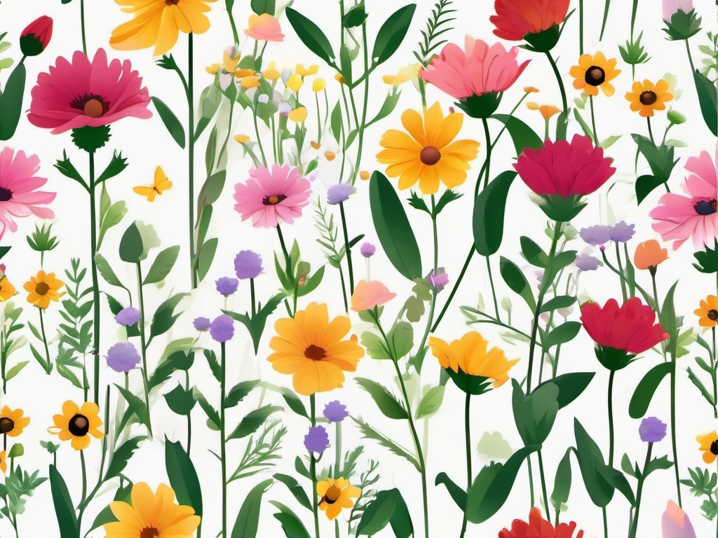 Trailside Flower Garden clipart - A garden of wildflowers, ,vector color clipart,minimal