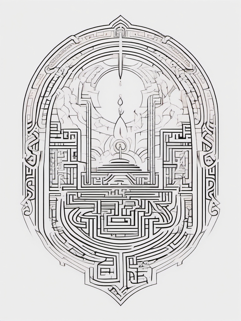 Dream Tattoo Labyrinth - Navigate through the labyrinth of dreams with an intricate tattoo.  outline color tattoo,minimal,white background