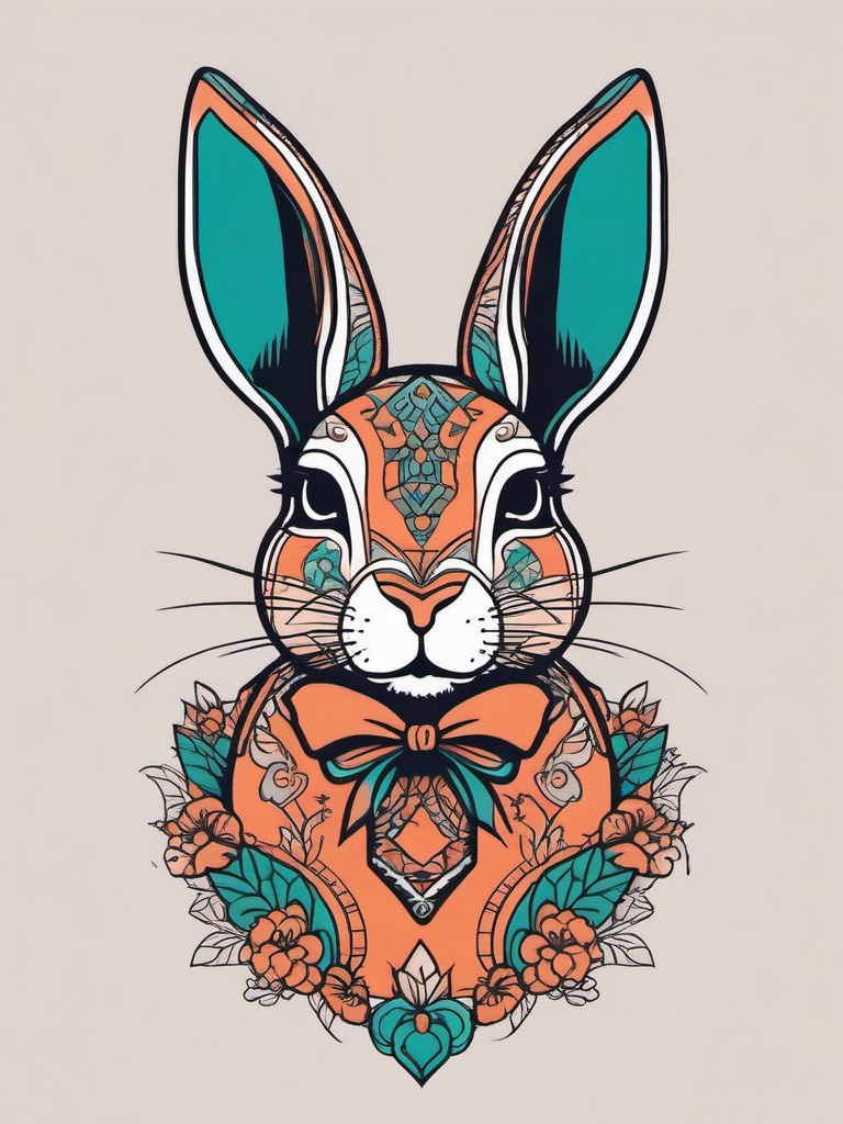 rabbit line tattoo  minimalist color tattoo, vector