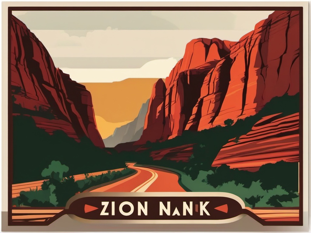 Zion National Park sticker- Red rock canyons in southwestern Utah, , sticker vector art, minimalist design