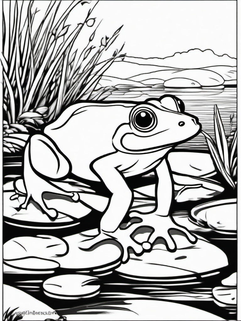 Frog Coloring Pages - Frog hopping across stepping stones  simple coloring pages