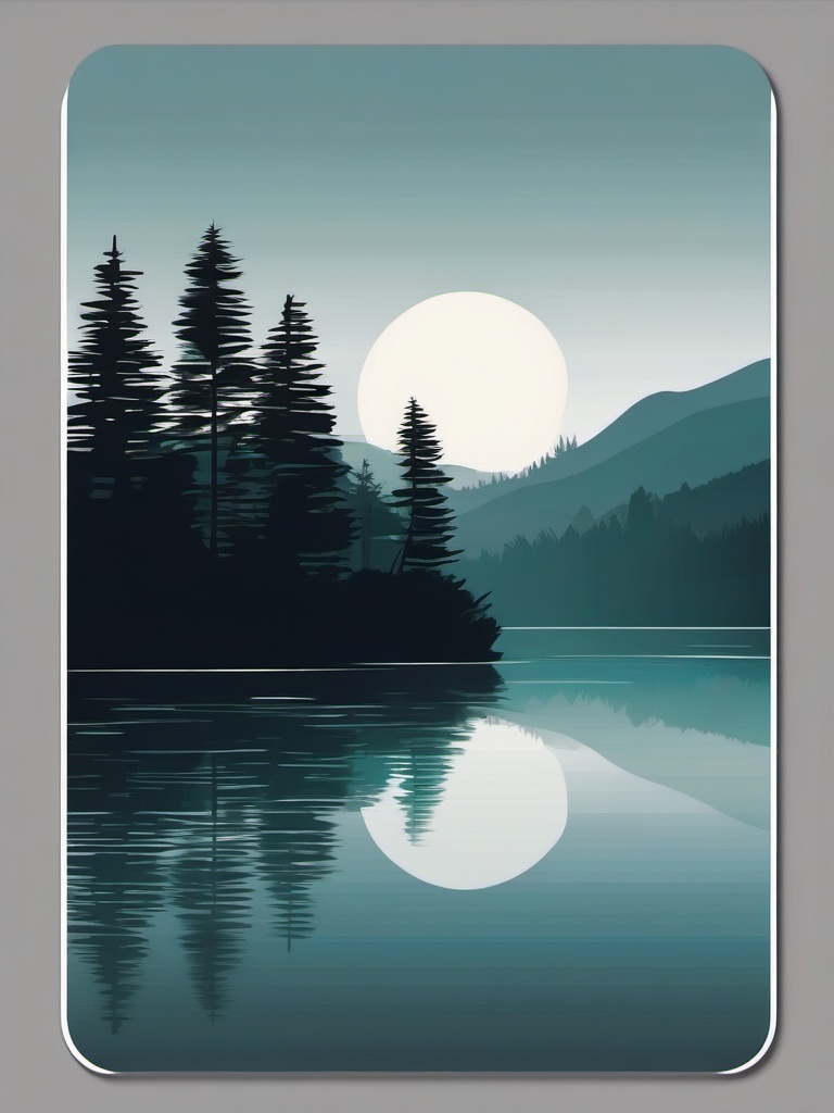 Foggy lakeside sticker- Tranquil and misty, , sticker vector art, minimalist design