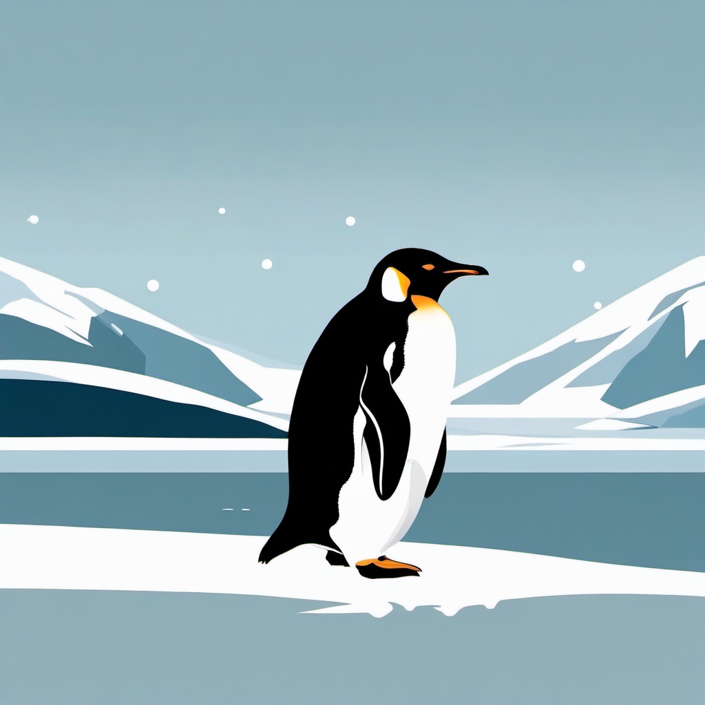 Penguin Clipart - Penguin waddling on the icy Antarctic landscape , minimal, 2d